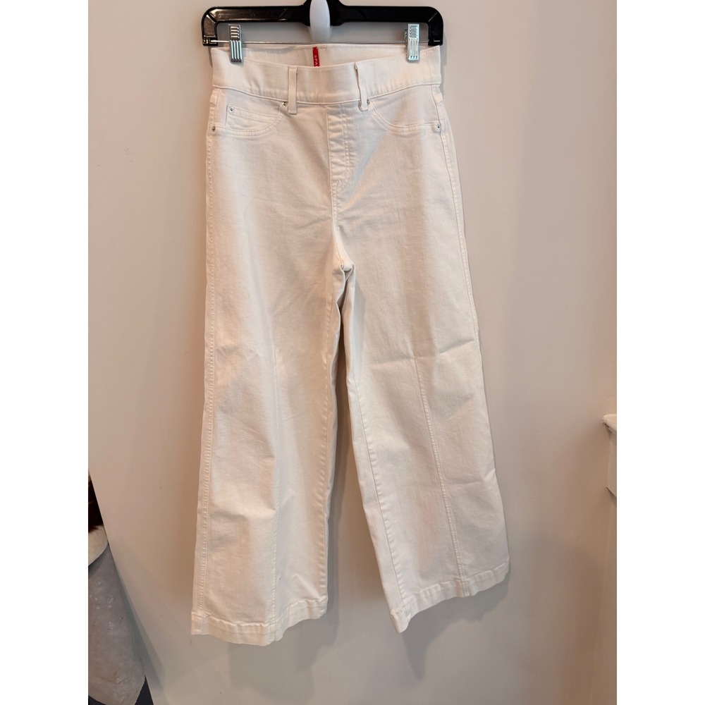 SPANX White Pants Womens Medium Petite High Rise Wide Leg Stretch Pull On